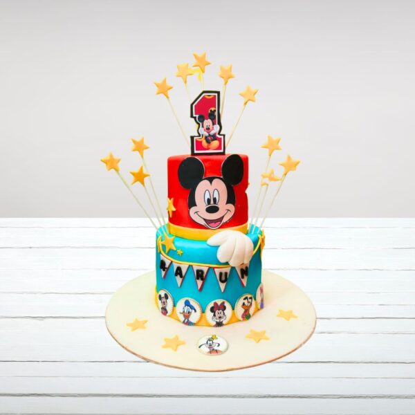 "Premium and The Best Disney Mickey Theme First Birthday Cake 5 kg with classic Disney decorations, available for same day delivery in Chennai"