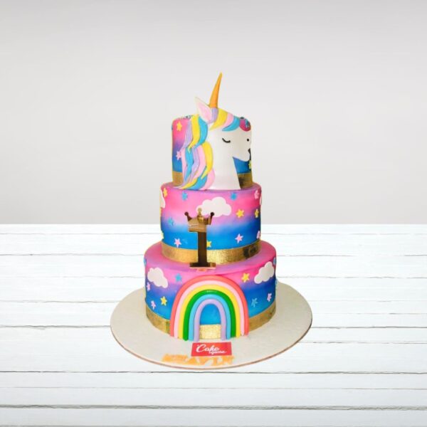 "Magical Unique Unicorn First Birthday Cake 7 kg with rainbow colors and glitter details, available for same day delivery in Chennai"