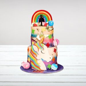 Enchanting Vivid Colourful Unicorn Birthday cake 5 Kg with rainbow colors and magical details