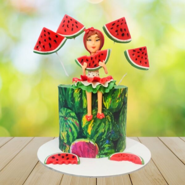 Watermelon Girl Birthday cake 2 kg from Cake Square Chennai, featuring a vibrant watermelon design with a cute girl character, perfect for a fruity summer celebration.